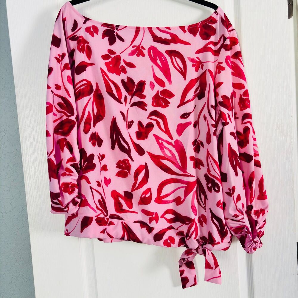 Beautiful by Lawrence Zarian Pink Floral Boat Neck Side Tie Blouse Medium